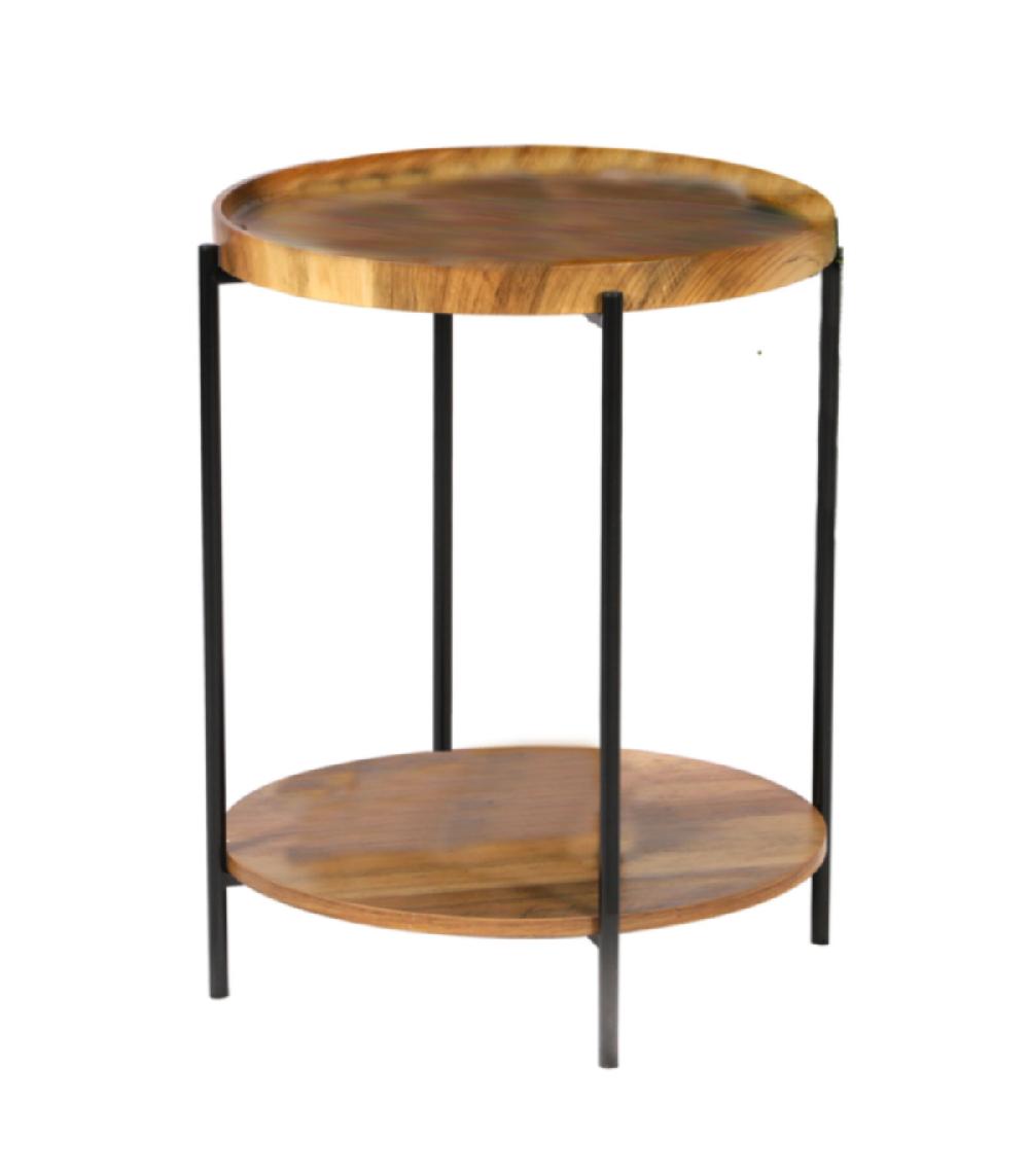 wadiga Table d'appoint bout de canapé bois et métal noir - 42x42x51cm