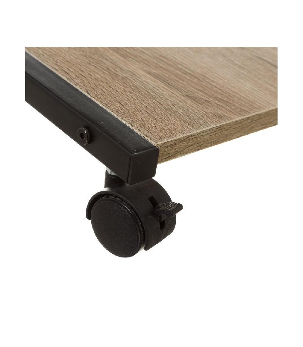 Wadiga Table D'Appoint Bout De Canapé En Bois Et Métal Noir Sur Roulettes