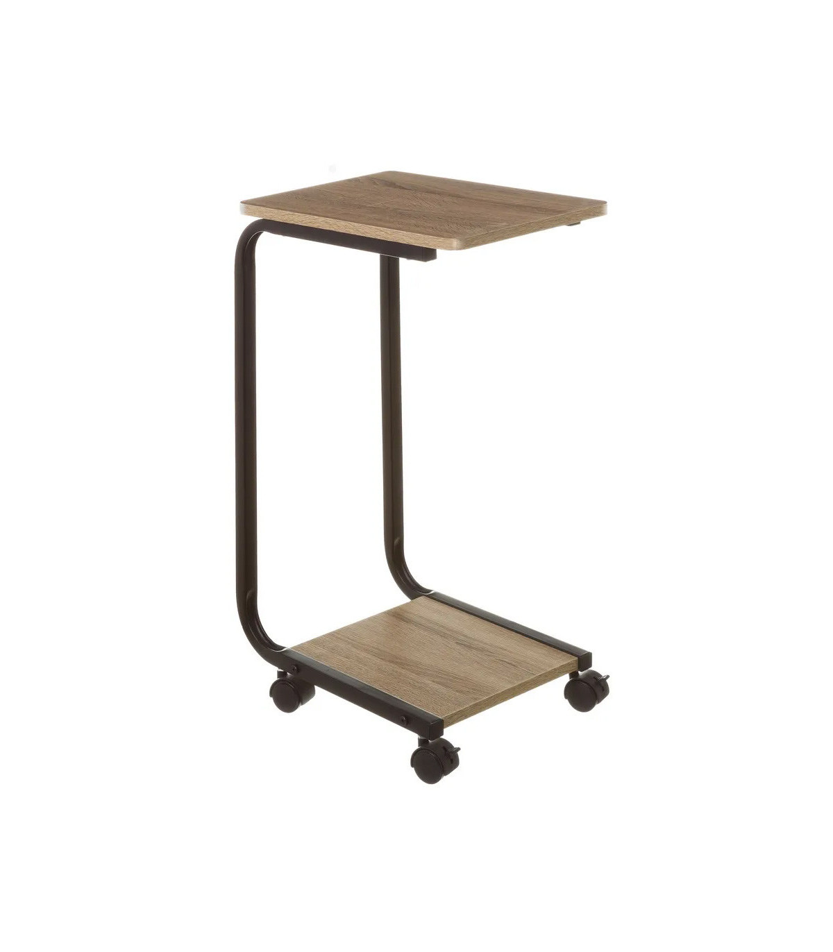 wadiga Table d'Appoint Bout de Canapé en Bois et Métal Noir sur Roulettes
