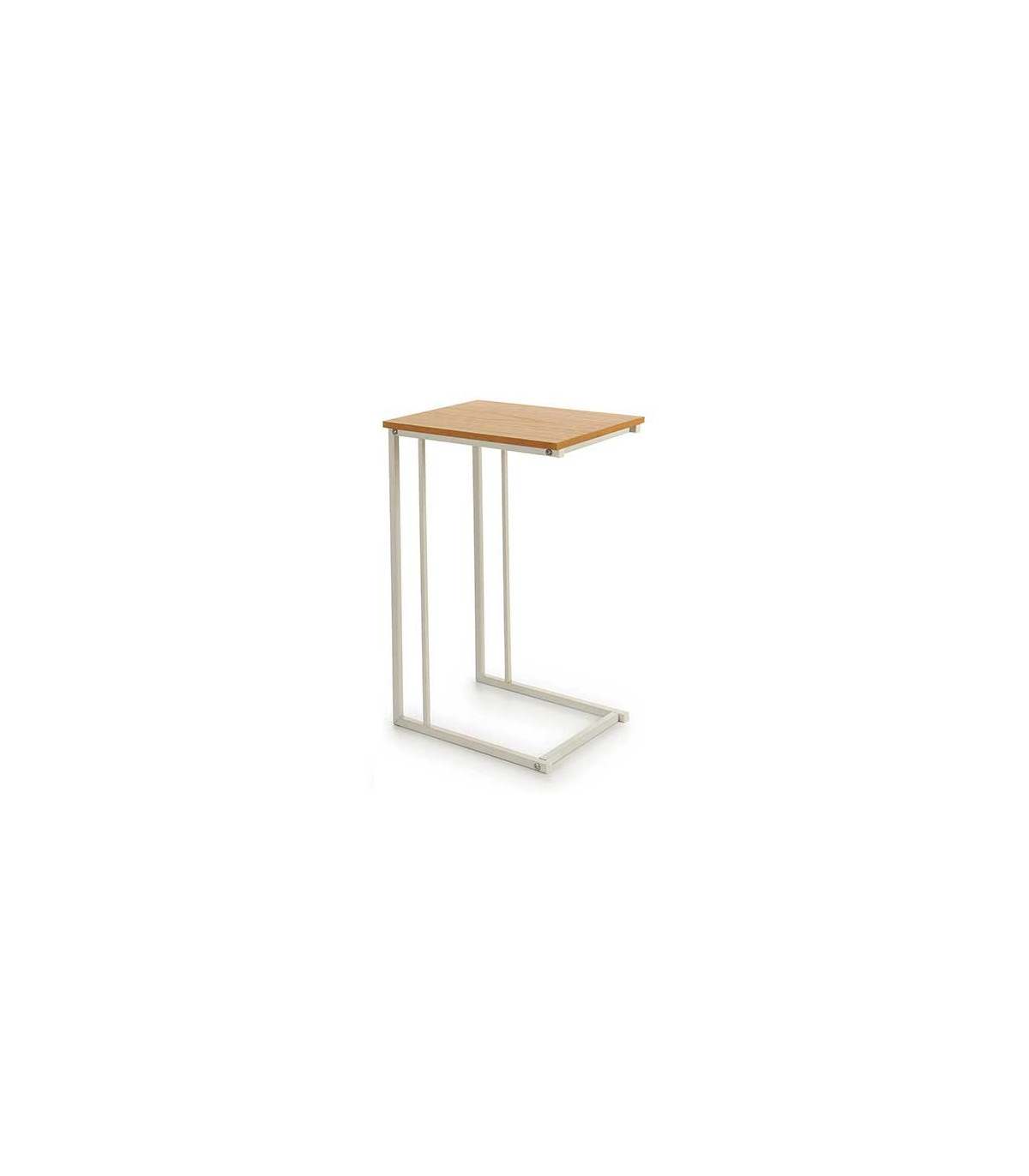 wadiga Table d'Appoint / Bout de Canapé Métal Blanc et Bois