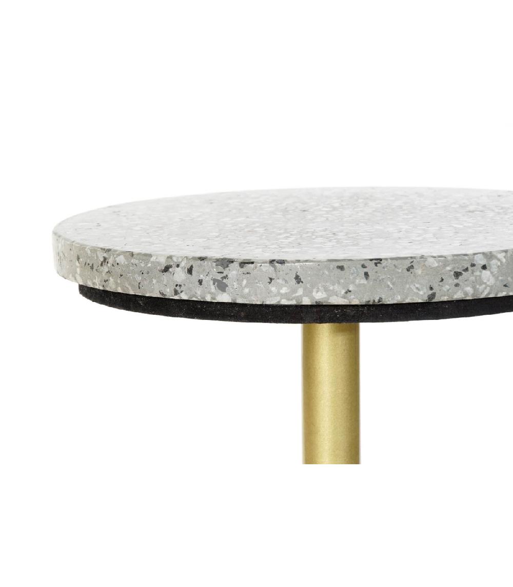Wadiga Table D'Appoint Bout De Canapé Métal Doré Et Plateau Pierre Terrazo