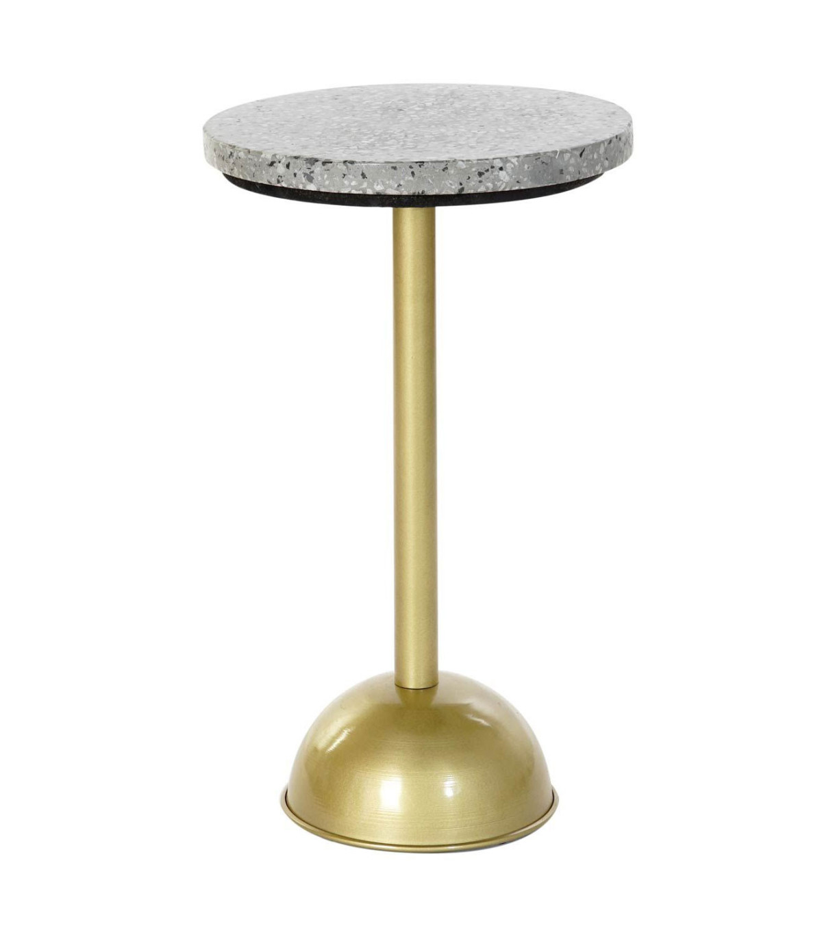 wadiga Table d'Appoint Bout de Canapé Métal Doré et Plateau Pierre Terrazo