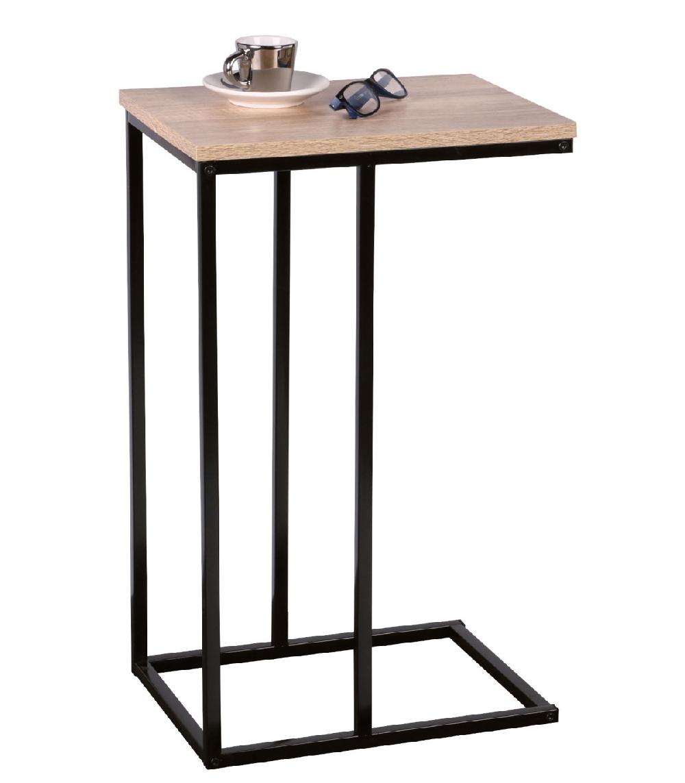 wadiga Table d'Appoint / Bout de Canapé Métal Noir et Bois