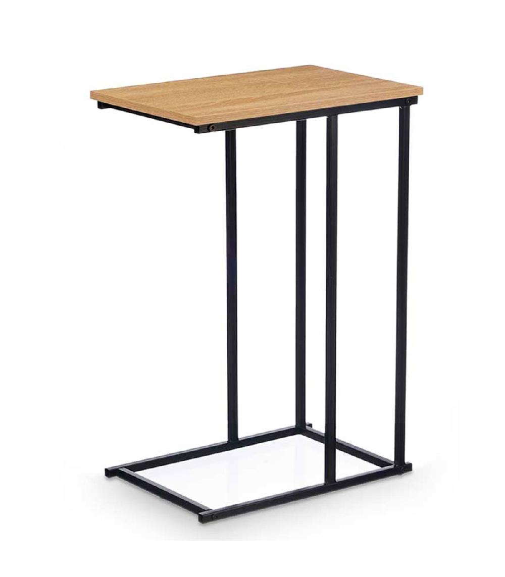 wadiga Table d'appoint bout de canapé métal noir et bois 40x26x58cm