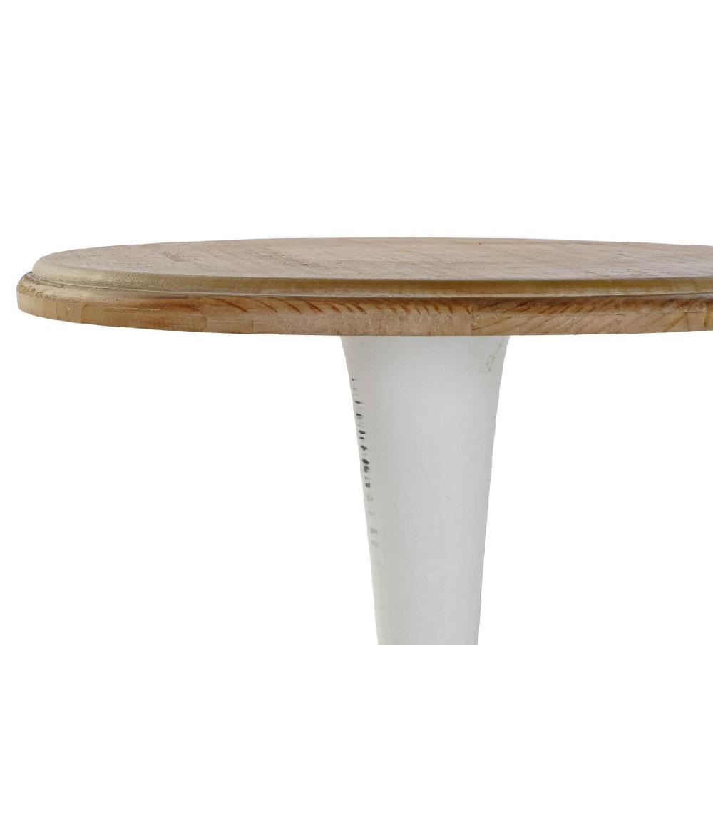 Wadiga Table D'appoint Classique Ronde En Bois Blanc Et Plateau Bois - 50x50x54cm