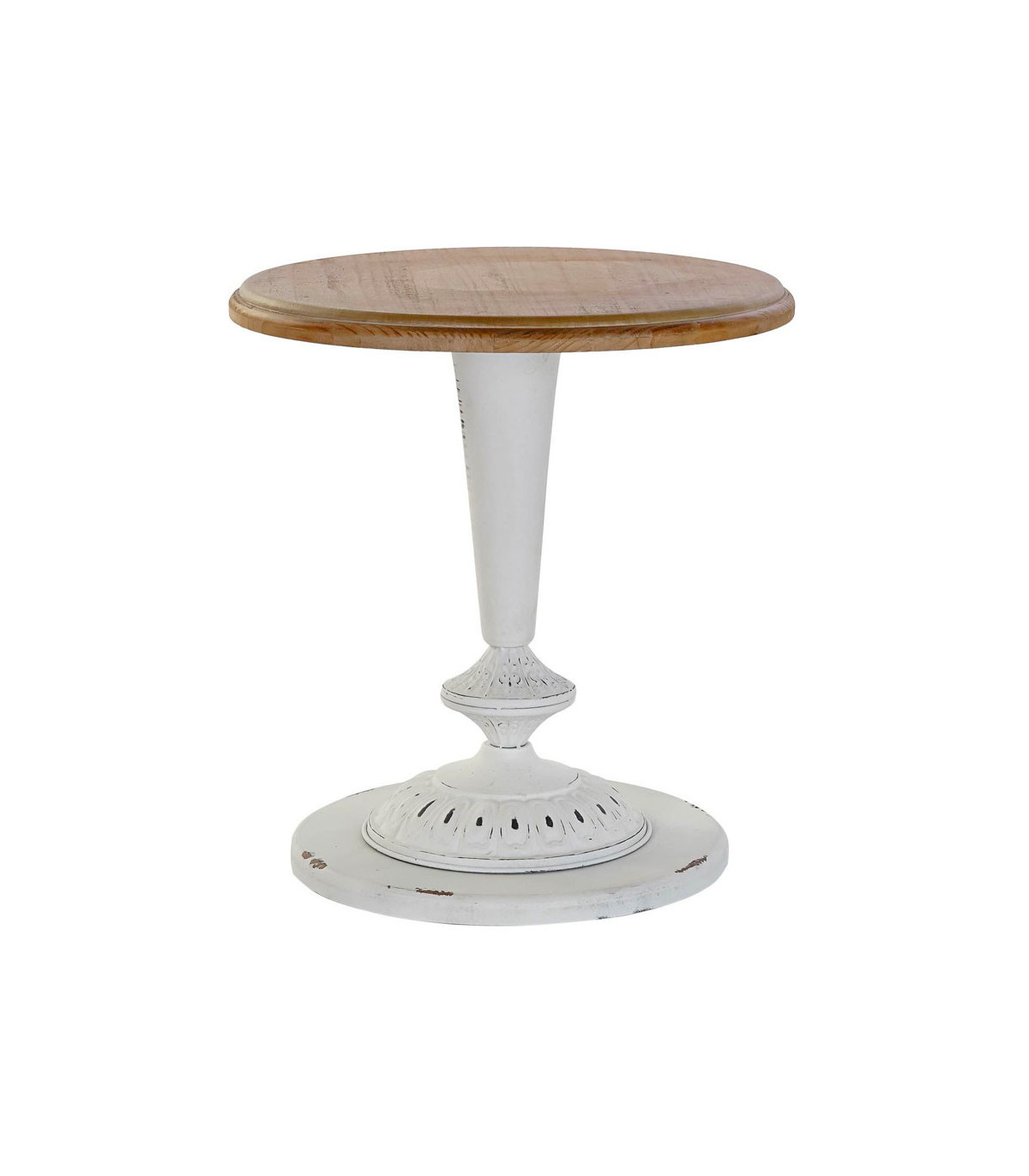 wadiga Table d'appoint classique ronde en bois blanc et plateau bois - 50x50x54cm