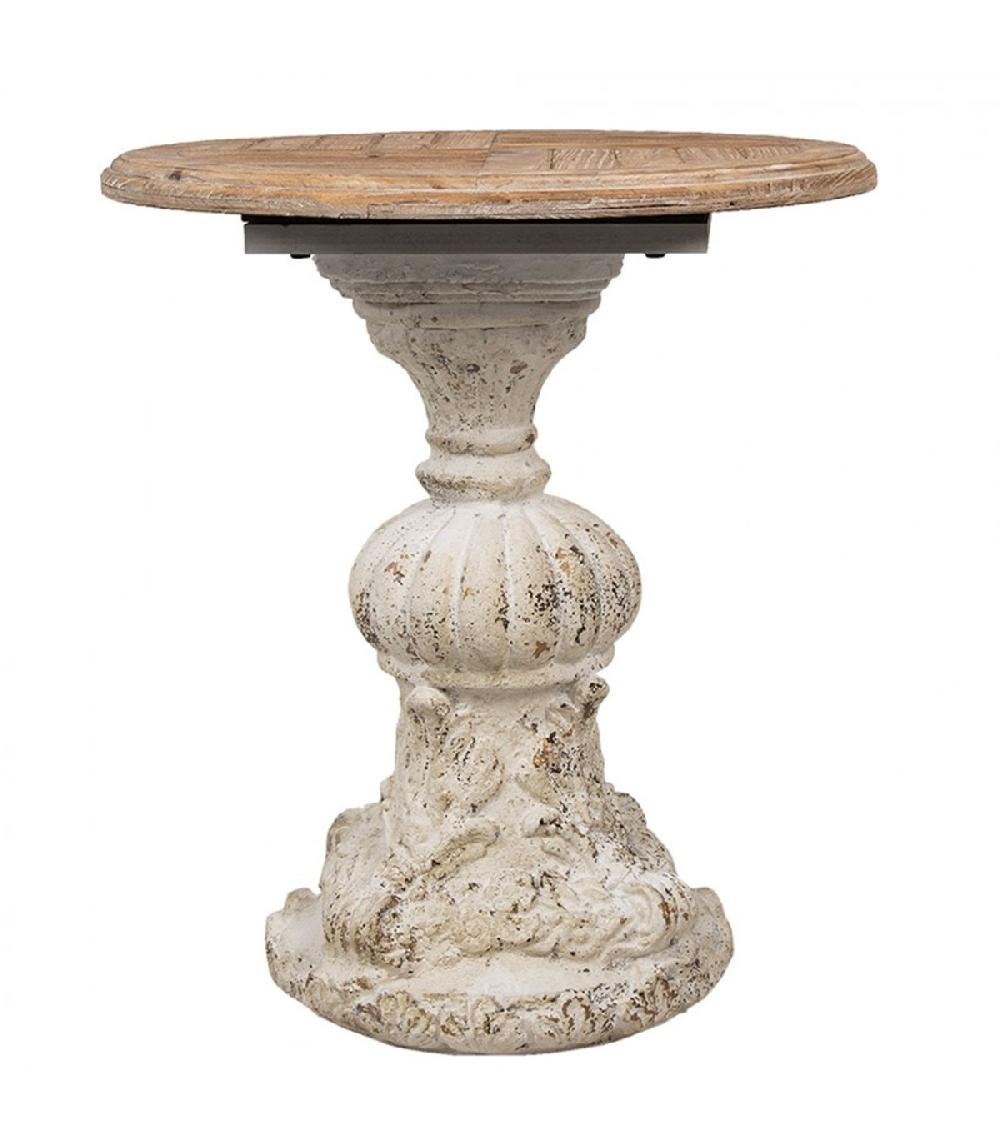 Wadiga Table D'appoint Classique Ronde En Bois Et Métal Blanc 50x50x52cm