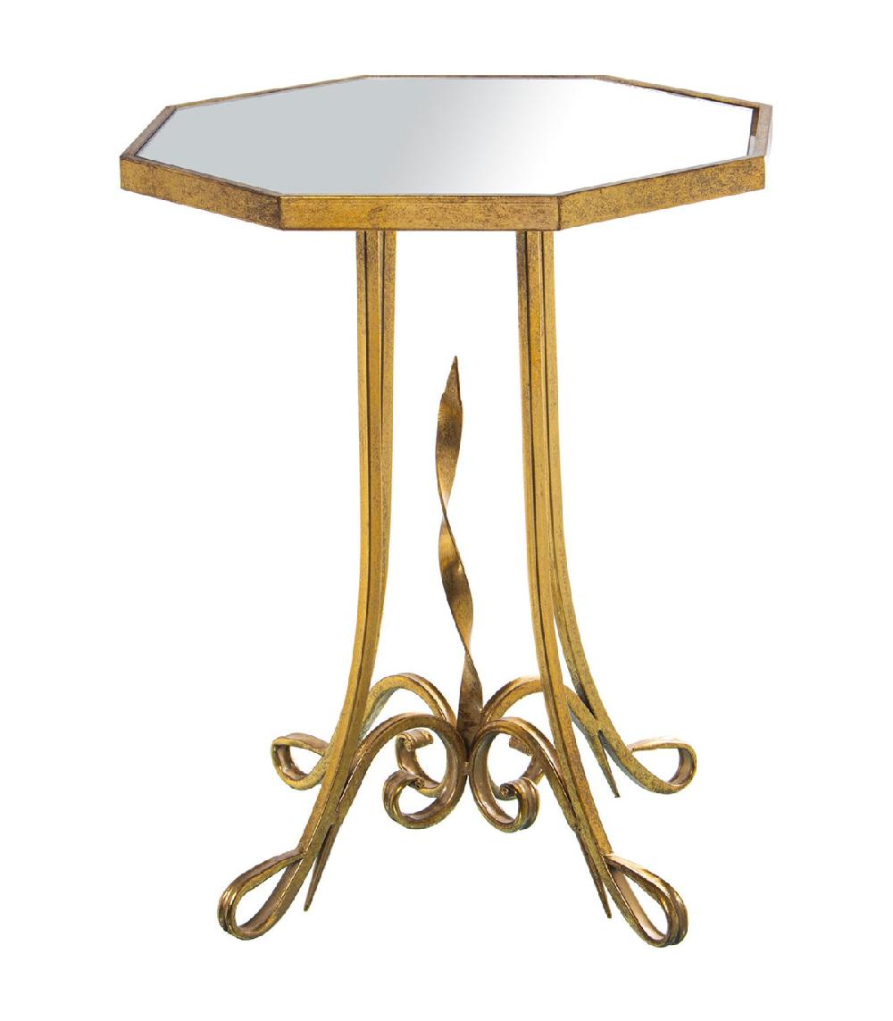 wadiga Table d'appoint en métal doré et plateau miroir 48x48x60cm