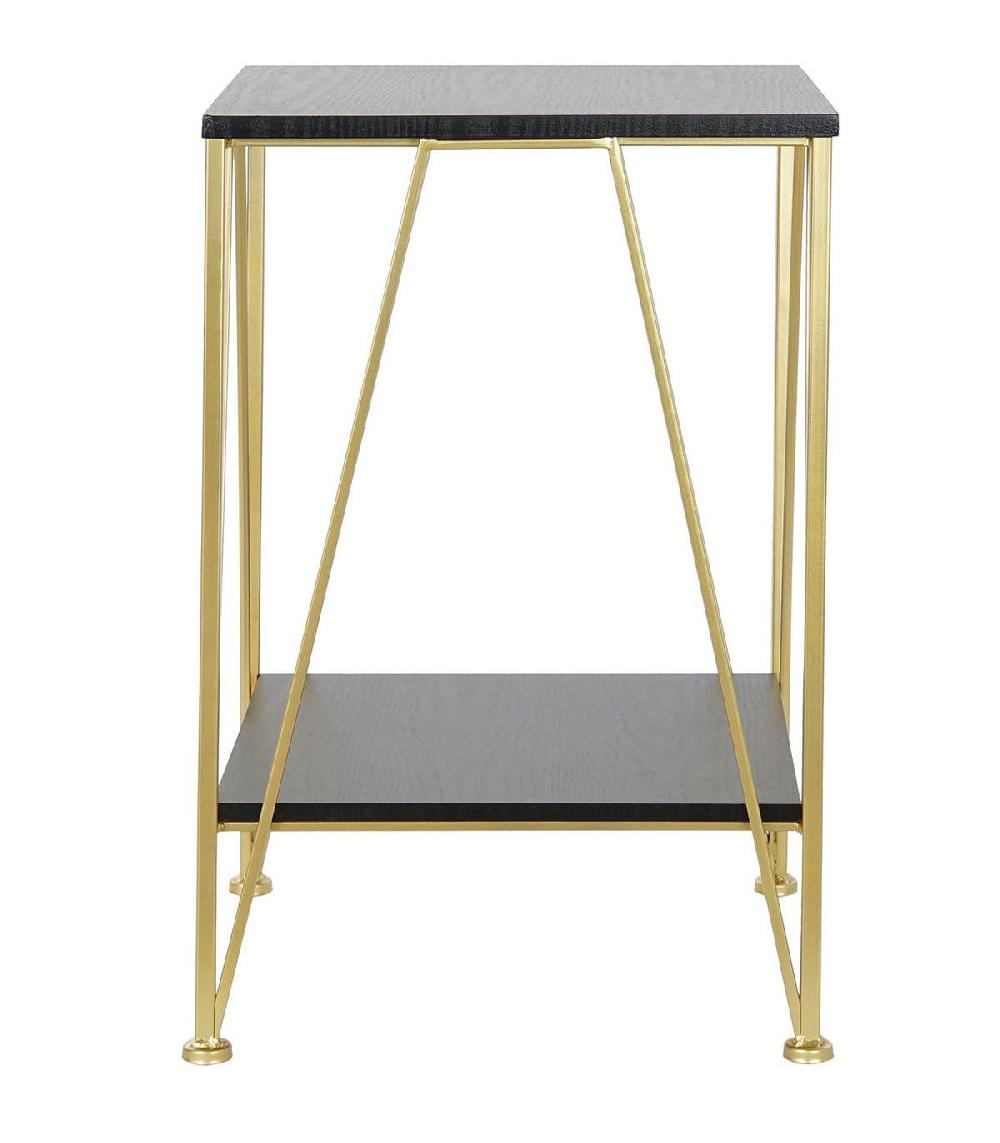 Wadiga Table D'appoint Métal Doré Et Bois Noir - 41x41x63.5cm