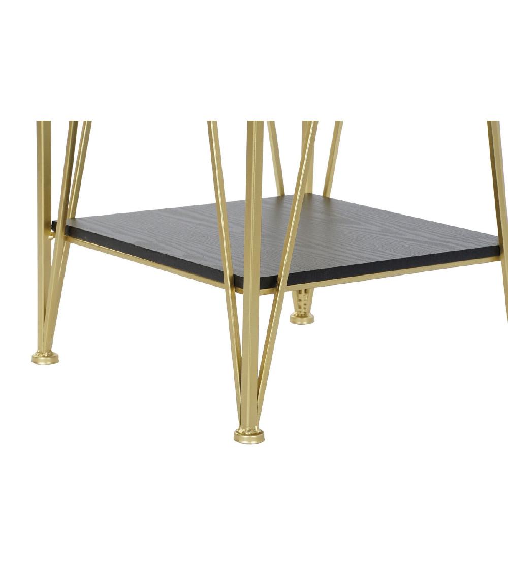 Wadiga Table D'appoint Métal Doré Et Bois Noir - 41x41x63.5cm