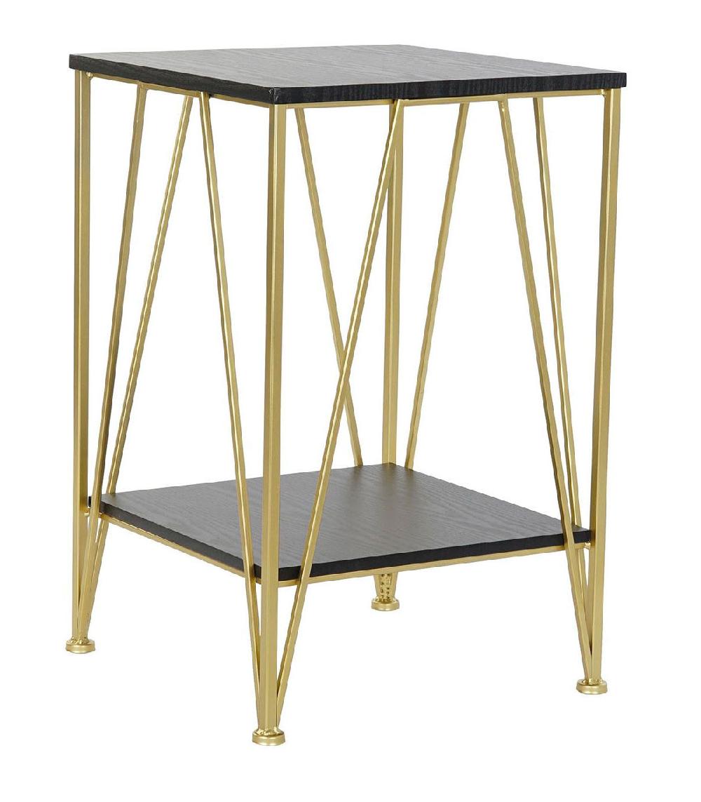 wadiga Table d'appoint métal doré et bois noir - 41x41x63.5cm