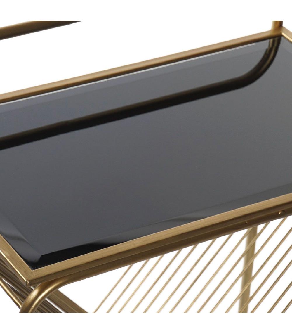 Wadiga Table D'appoint Porte-revues En Métal Doré Et Verre Noir - 48x30x63cm