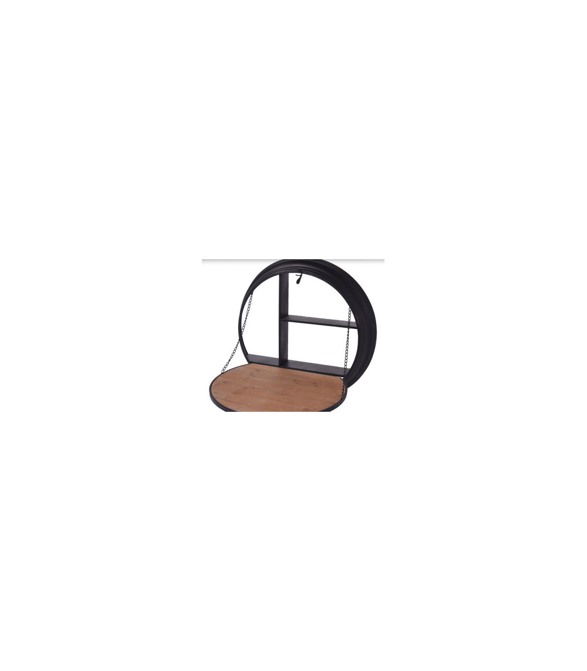 Wadiga Table D'Appoint Rabattable Ronde En Métal Noir Et Bois