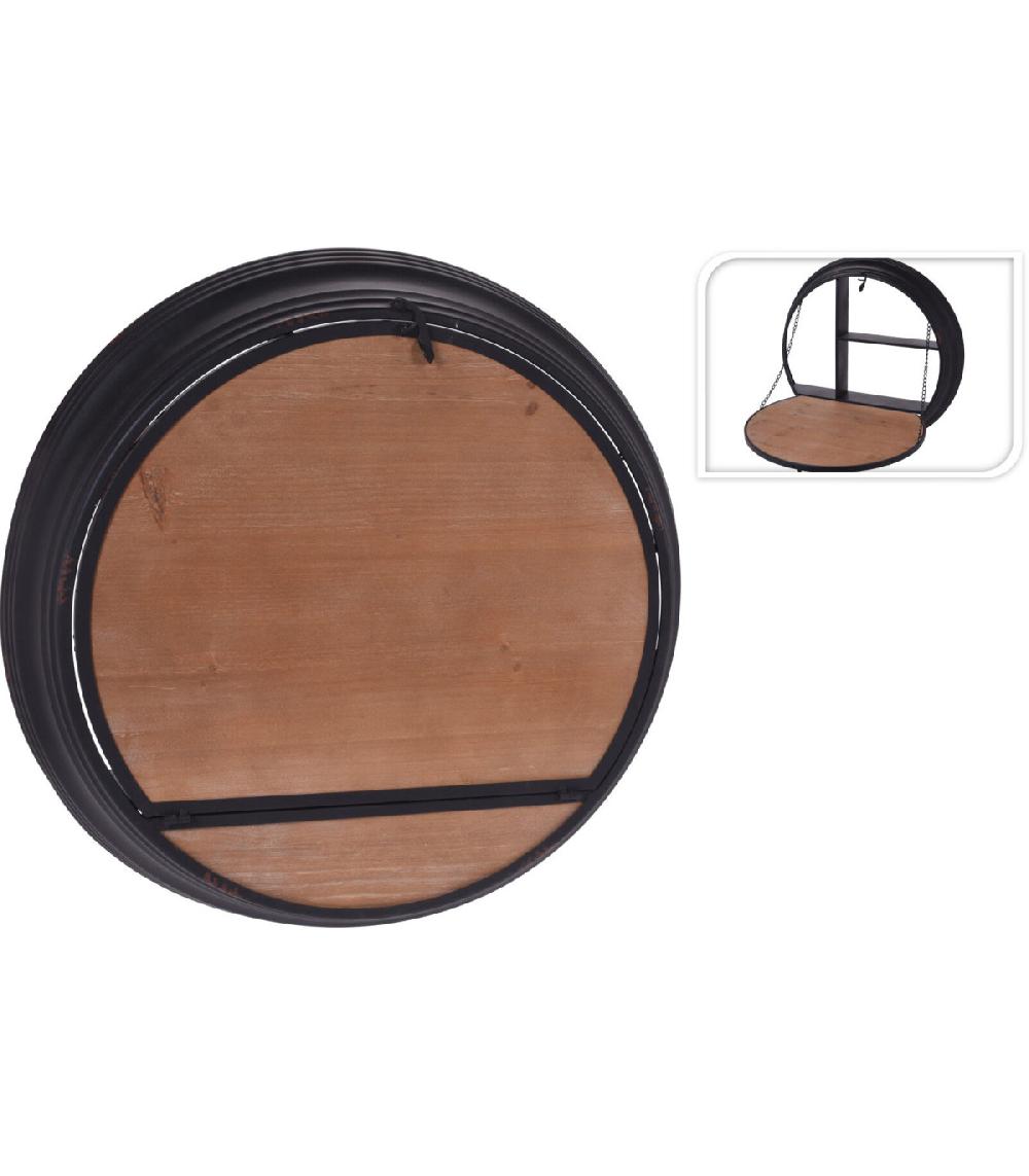 wadiga Table d'Appoint Rabattable Ronde en Métal Noir et Bois