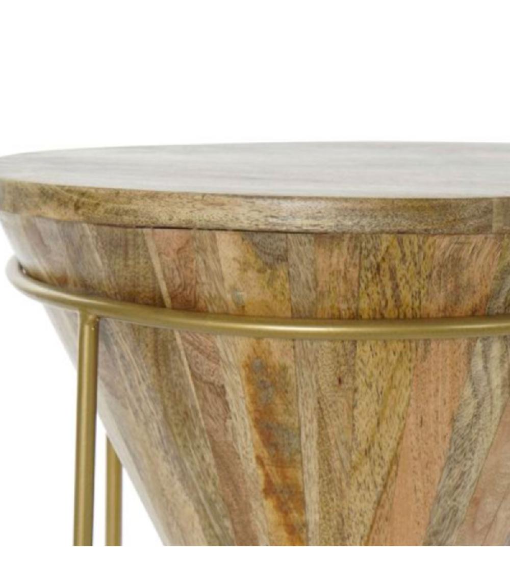 Wadiga Table D'appoint Ronde En Acacia Et Métal Doré - 41x41x45cm