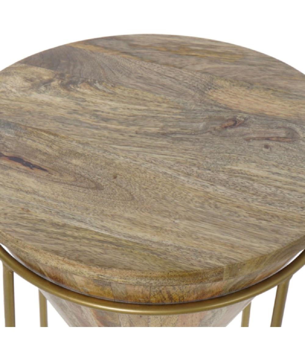 Wadiga Table D'appoint Ronde En Acacia Et Métal Doré - 41x41x45cm