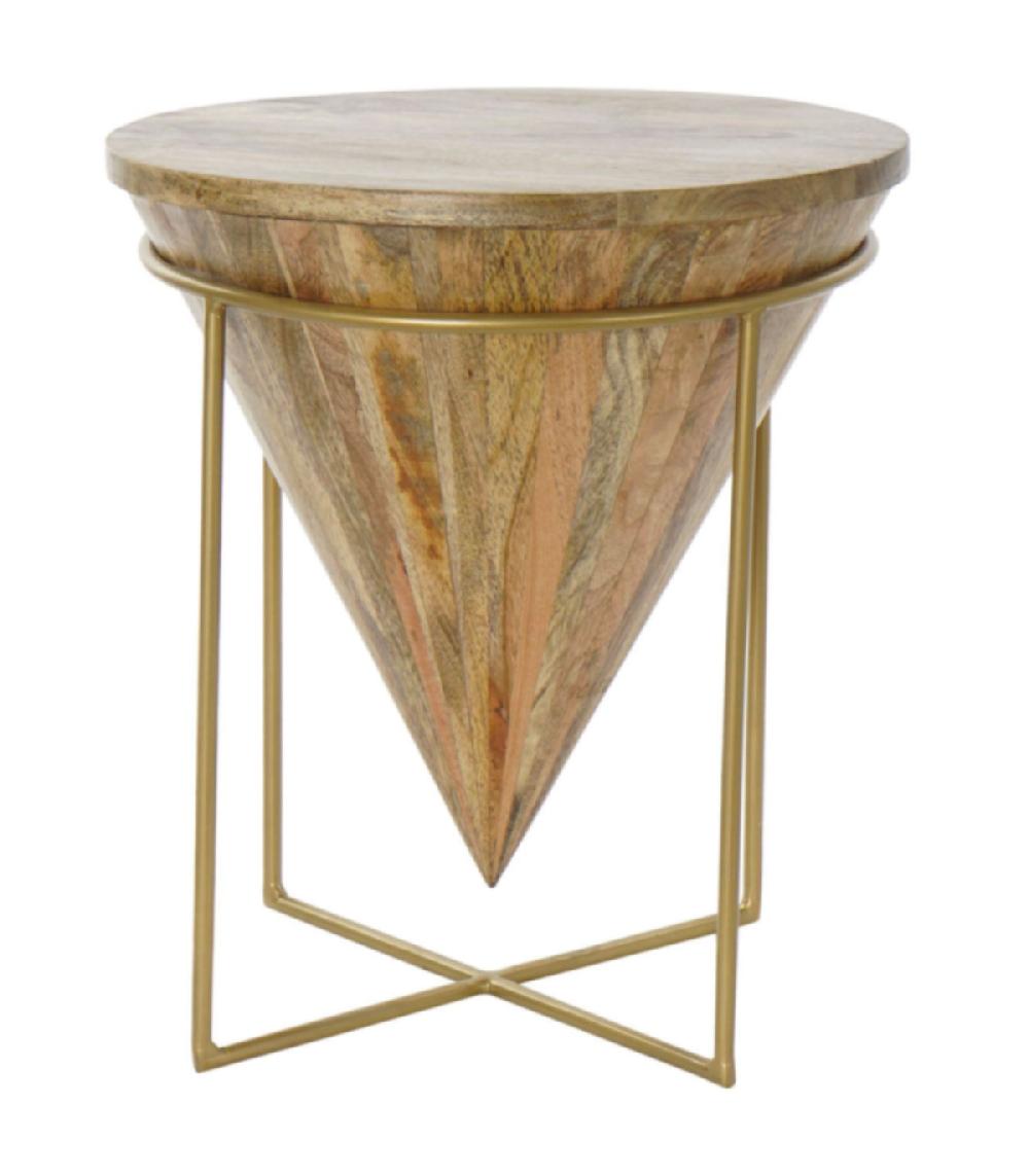 wadiga Table d'appoint ronde en acacia et métal doré - 41x41x45cm