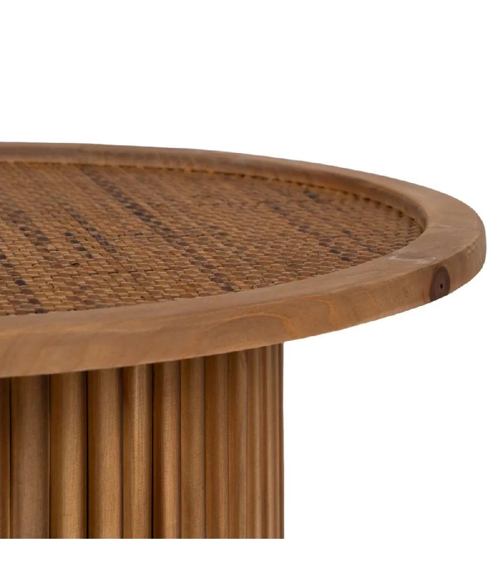 Wadiga Table D'appoint Ronde En Bois Et Rotin 40x40x44.5cm
