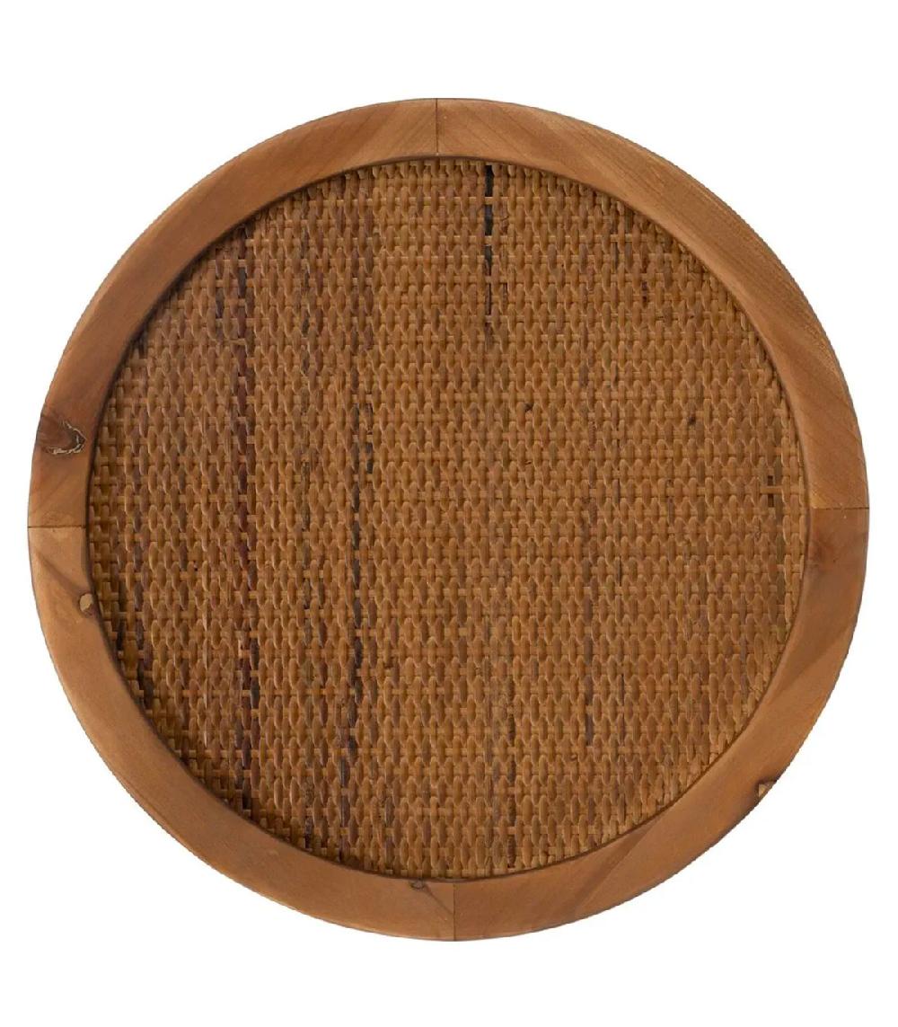 Wadiga Table D'appoint Ronde En Bois Et Rotin 40x40x44.5cm