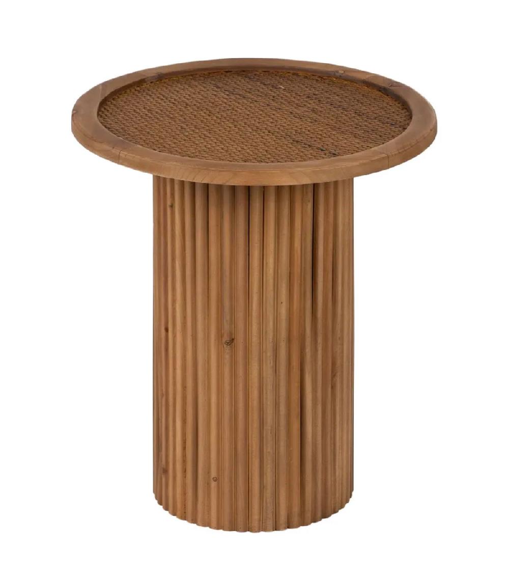 wadiga Table d'appoint ronde en bois et rotin 40x40x44.5cm