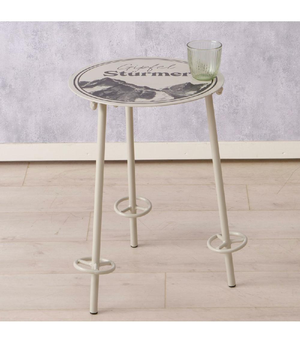 Wadiga Table D'appoint Ronde En Métal Beige Pour Chalet Montagne 45x43x55cm