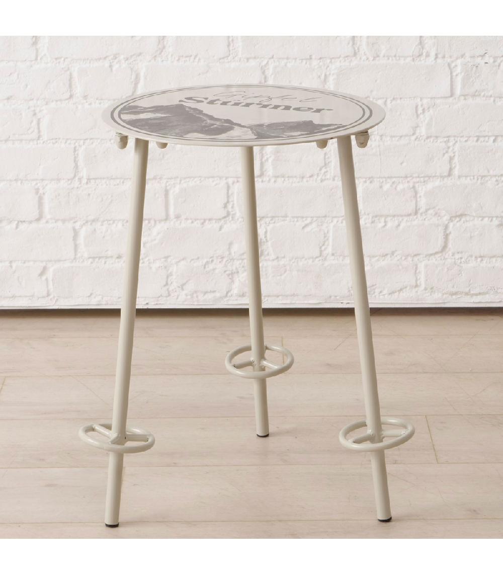 Wadiga Table D'appoint Ronde En Métal Beige Pour Chalet Montagne 45x43x55cm