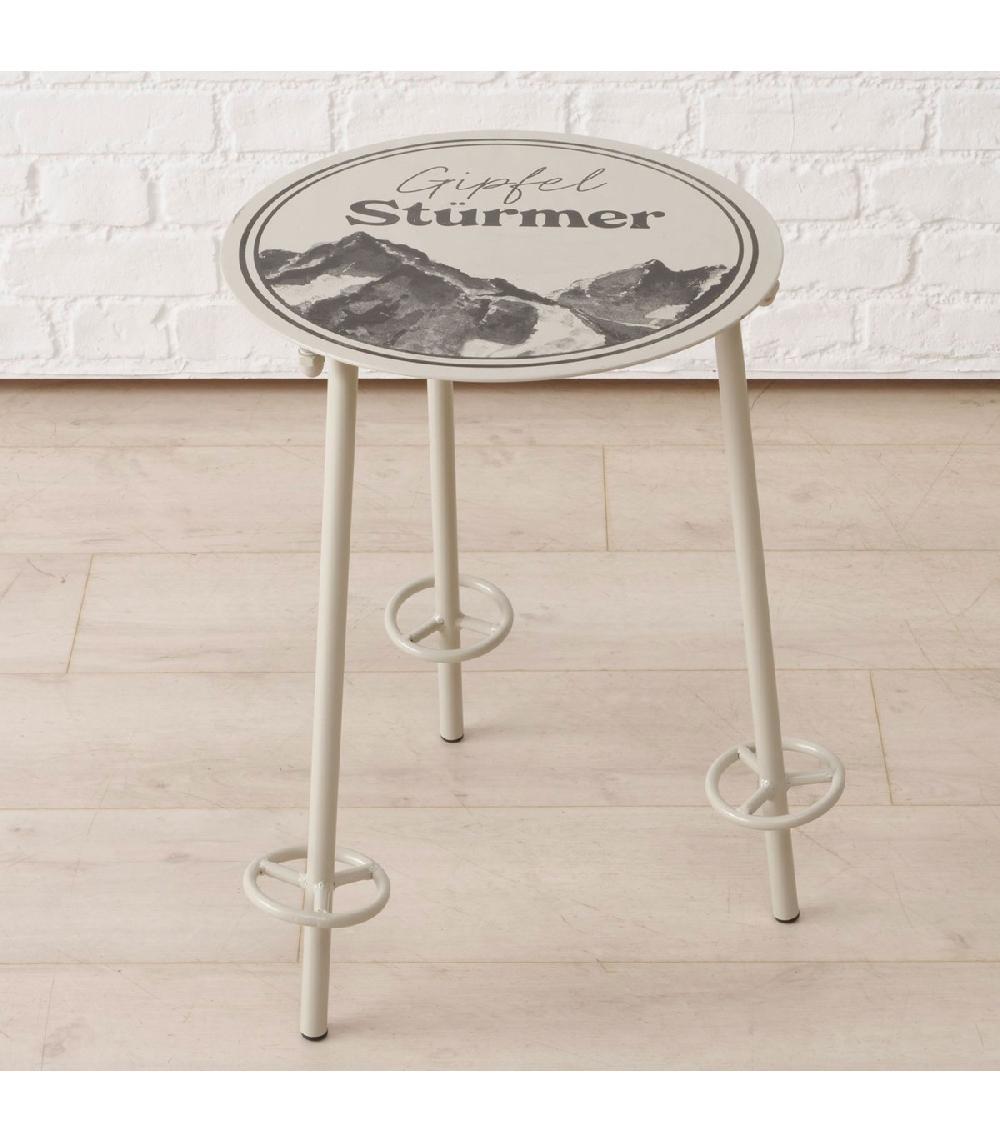 Wadiga Table D'appoint Ronde En Métal Beige Pour Chalet Montagne 45x43x55cm