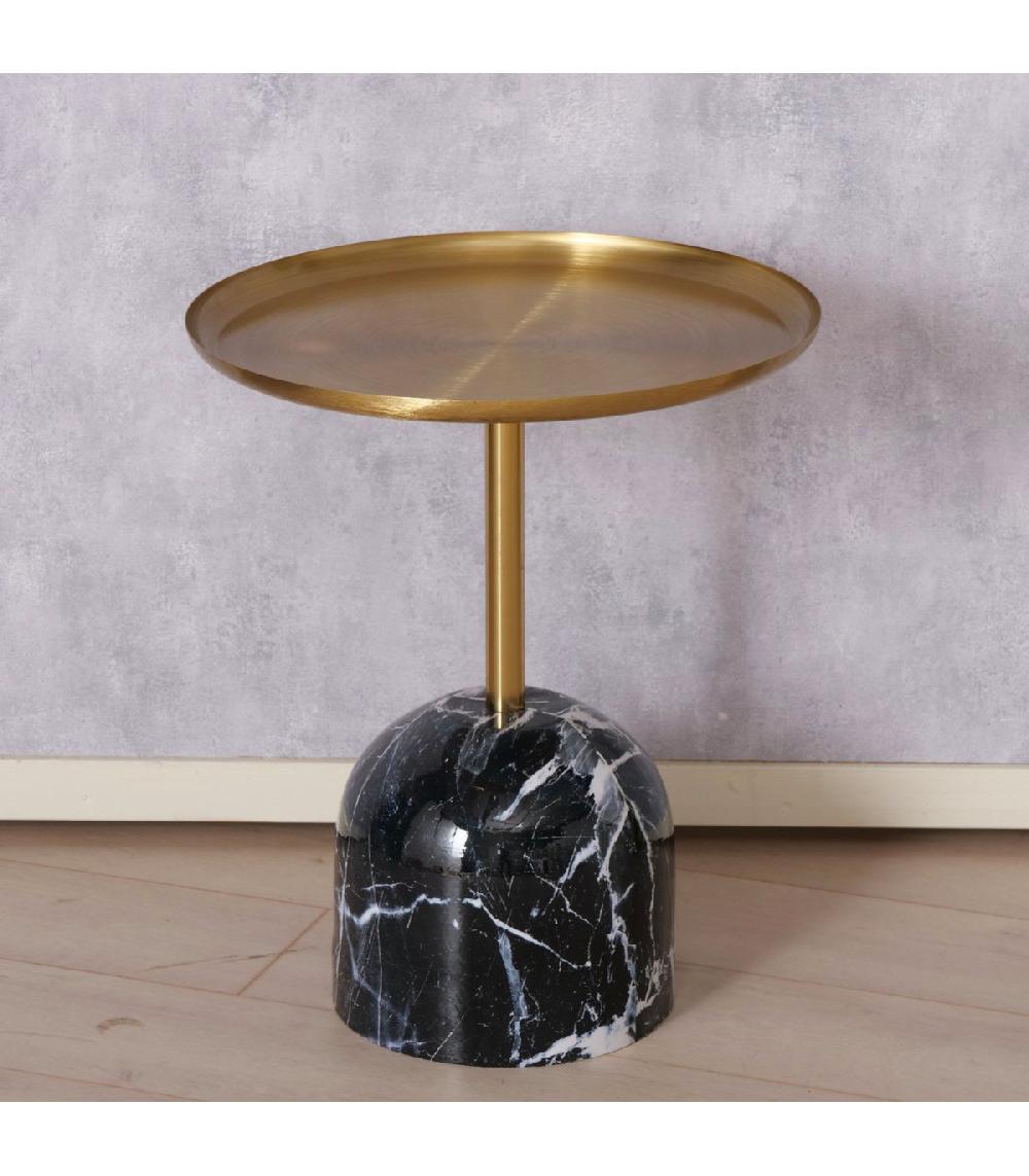 Wadiga Table D'appoint Ronde En Métal Doré Et Effet Marbre Noir 50x50x59cm