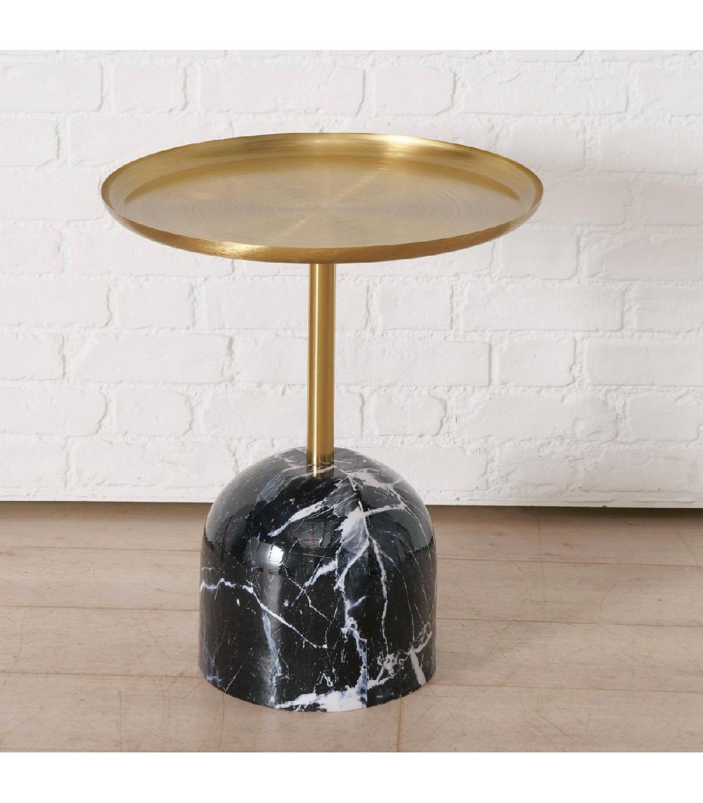 Wadiga Table D'appoint Ronde En Métal Doré Et Effet Marbre Noir 50x50x59cm
