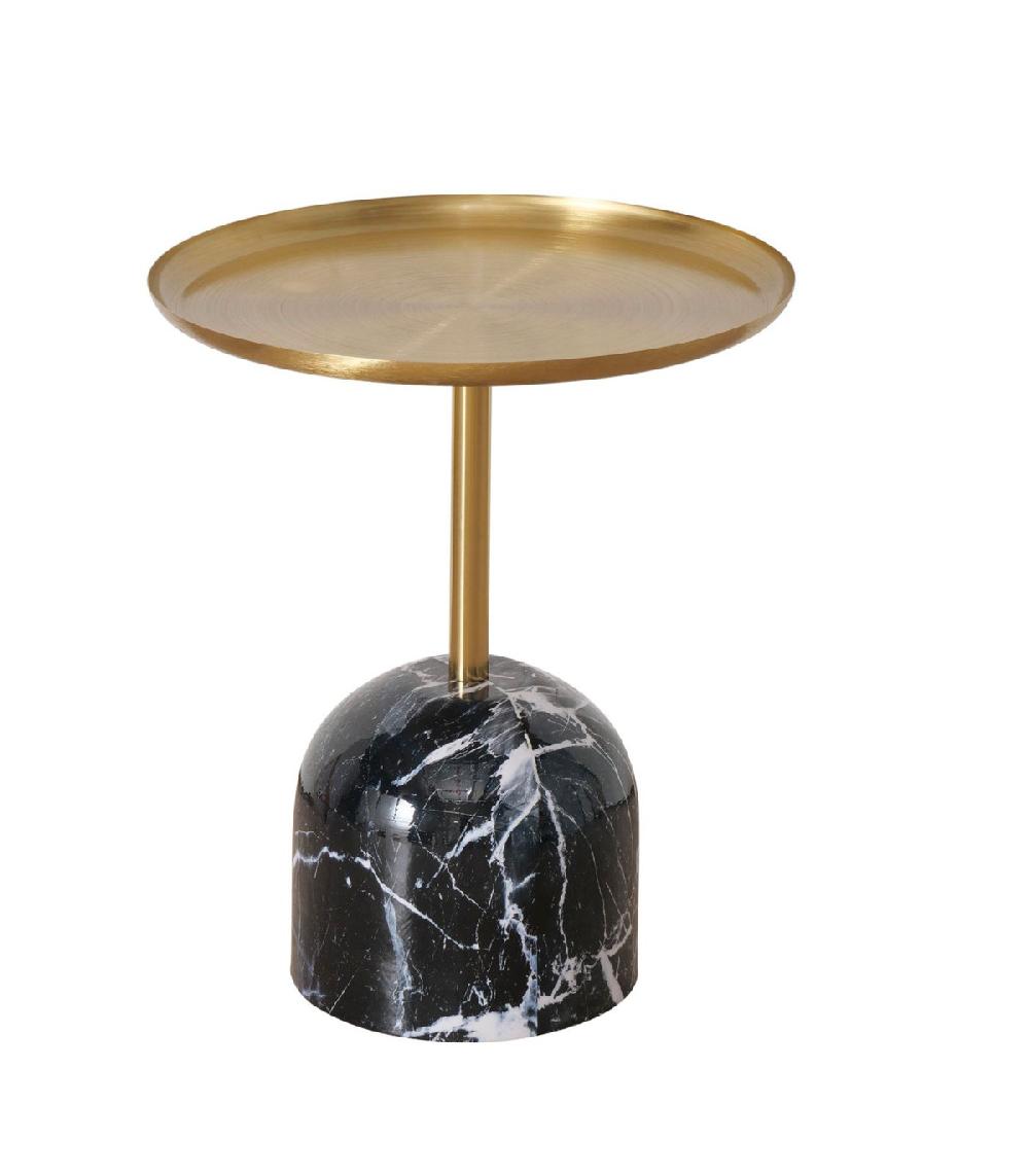 wadiga Table d'appoint ronde en métal doré et effet marbre noir 50x50x59cm