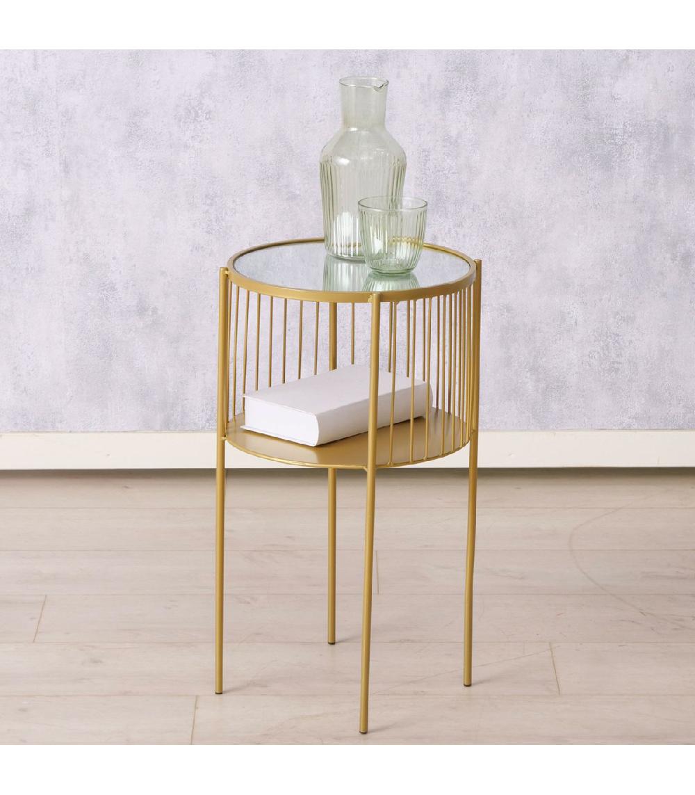 Wadiga Table D'appoint Ronde En Métal Doré Et Plateau Miroir 33x33x55.5cm