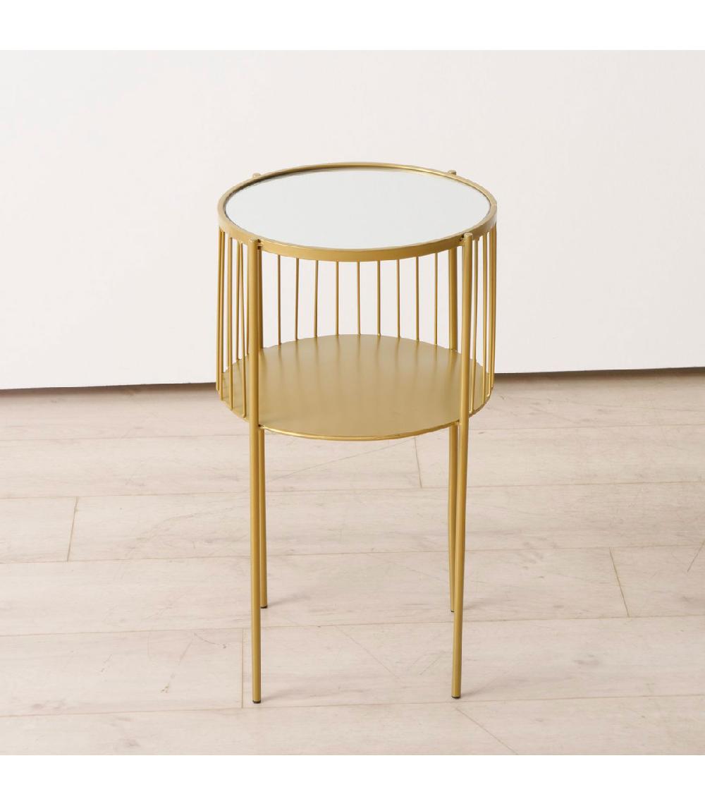 Wadiga Table D'appoint Ronde En Métal Doré Et Plateau Miroir 33x33x55.5cm