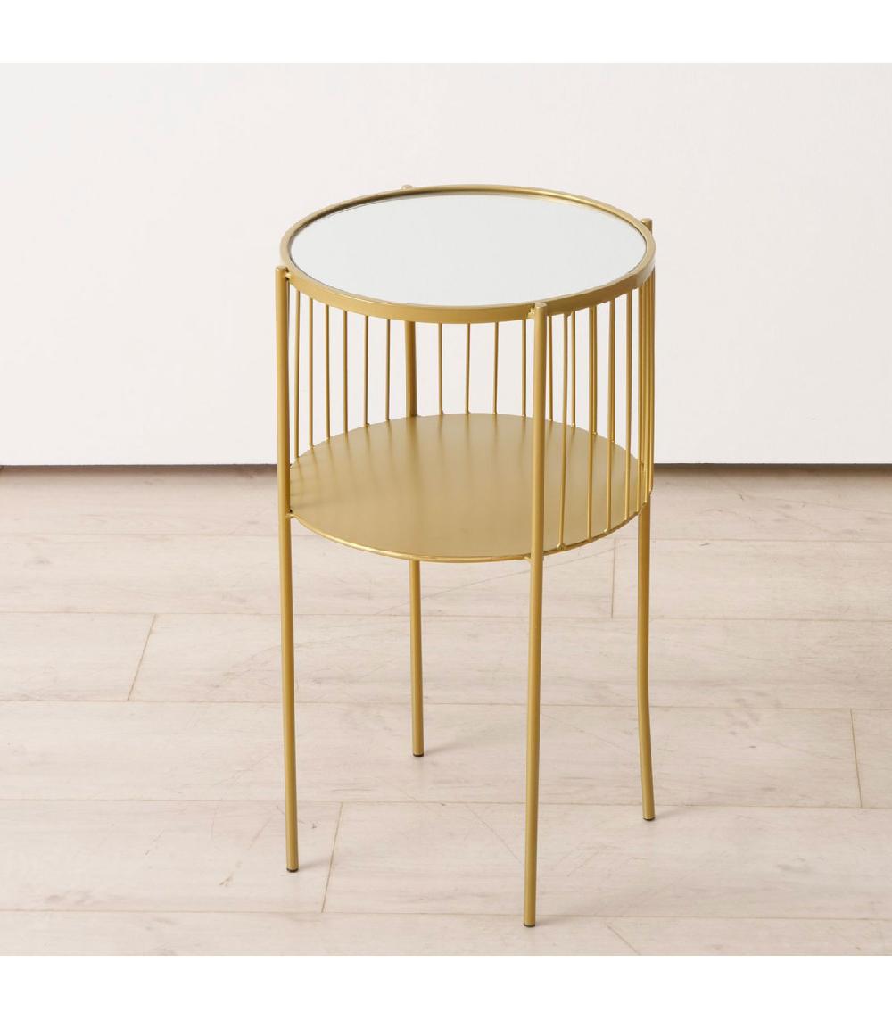 Wadiga Table D'appoint Ronde En Métal Doré Et Plateau Miroir 33x33x55.5cm