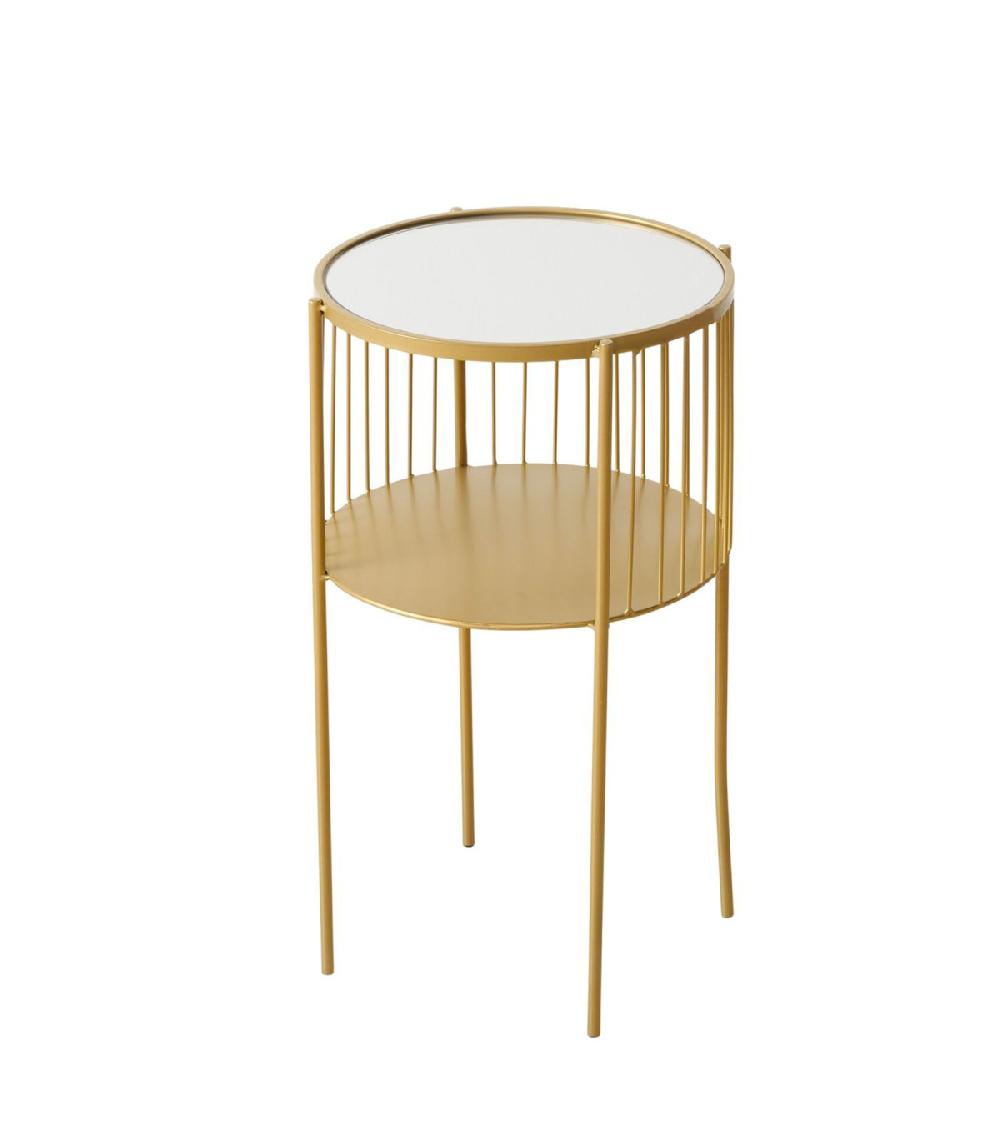 wadiga Table d'appoint ronde en métal doré et plateau miroir 33x33x55.5cm