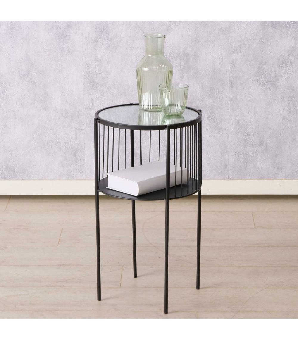 Wadiga Table D'appoint Ronde En Métal Noir Et Plateau Miroir 33x33x55.5cm