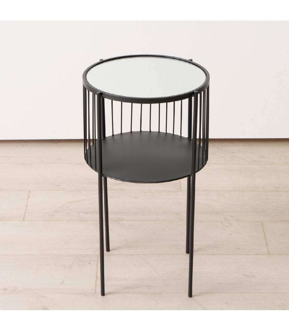 Wadiga Table D'appoint Ronde En Métal Noir Et Plateau Miroir 33x33x55.5cm