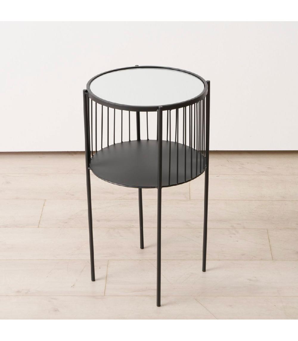 Wadiga Table D'appoint Ronde En Métal Noir Et Plateau Miroir 33x33x55.5cm