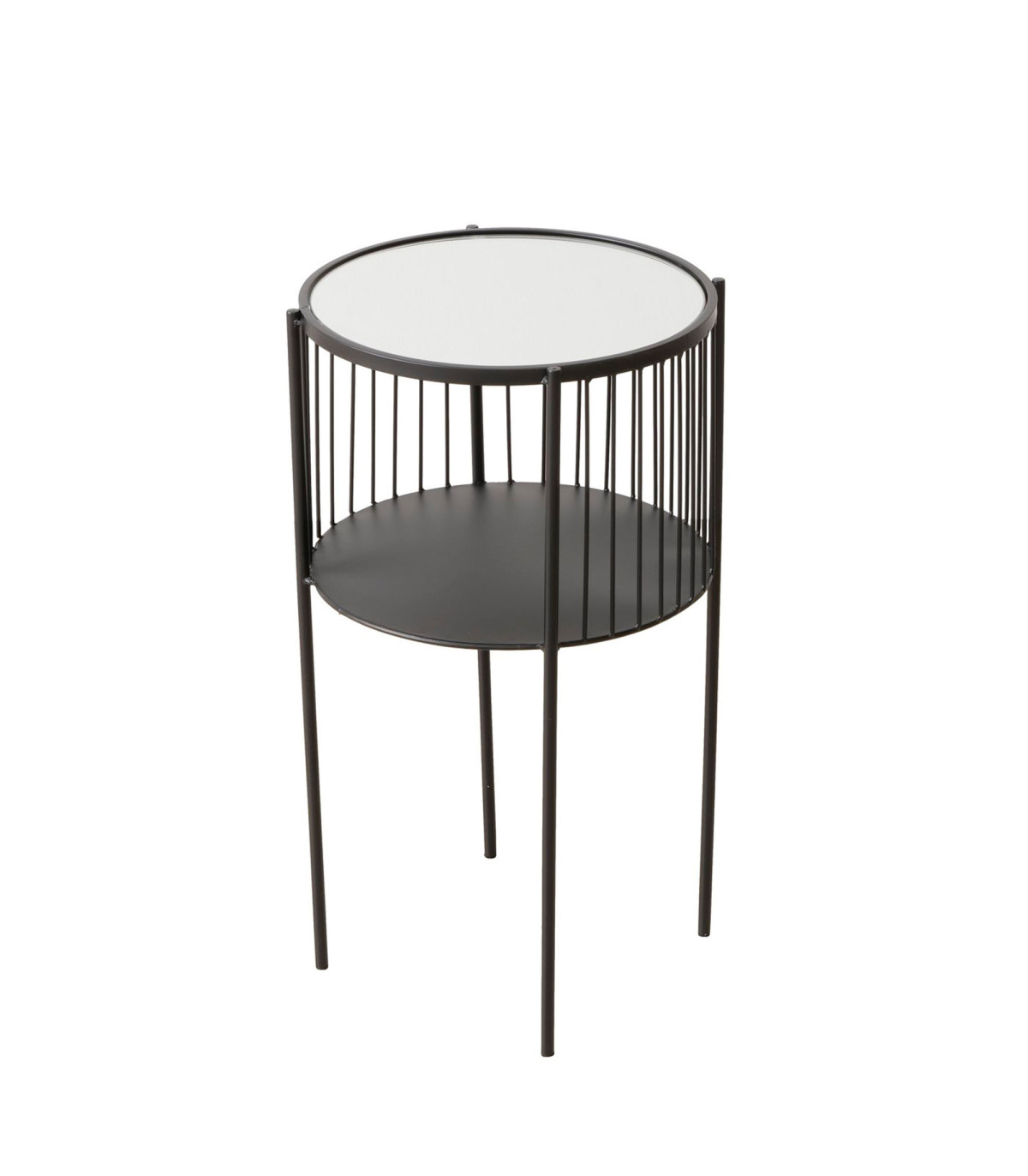 wadiga Table d'appoint ronde en métal noir et plateau miroir 33x33x55.5cm