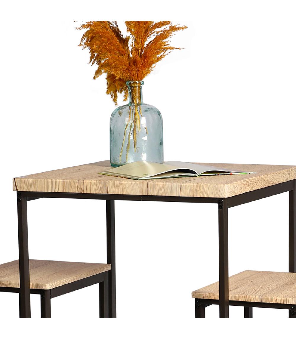 Wadiga Table De Bar + 2 Tabourets De Bar En Bois Et Métal Noir