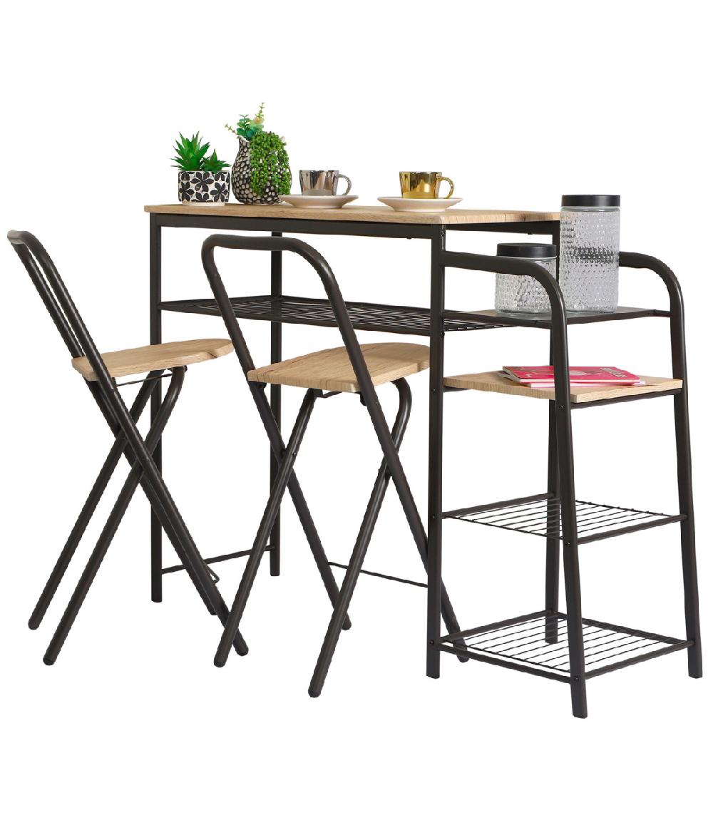 Wadiga Table De Bar Avec étagère Et 2 Tabourets De Bar 129x40x88.5cm