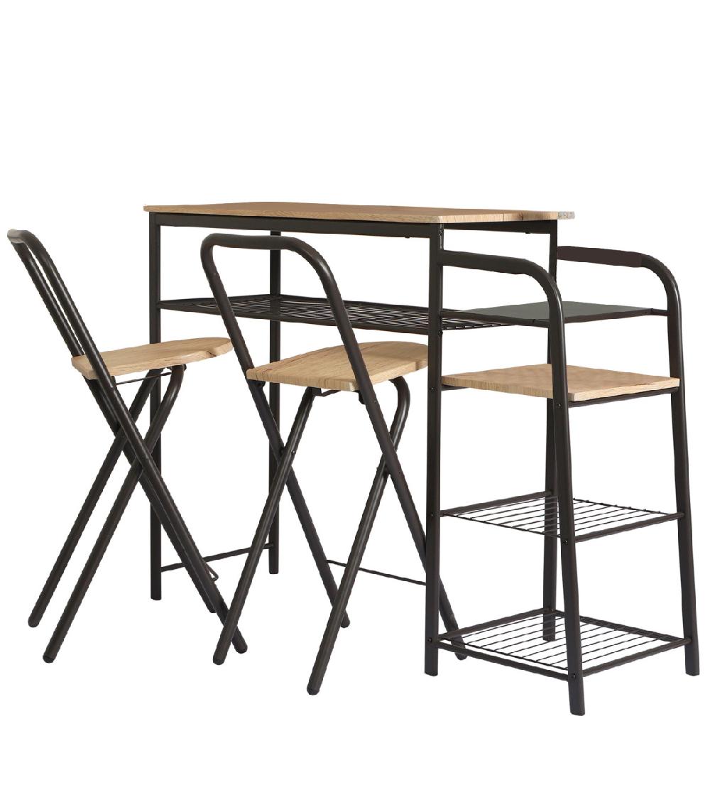 wadiga Table de bar avec étagère et 2 tabourets de bar 129x40x88.5cm