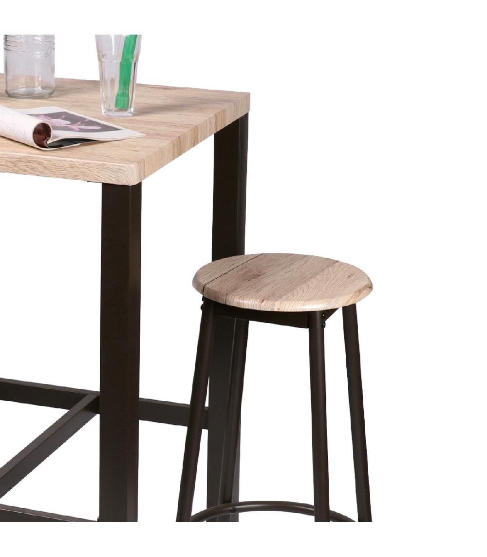 Wadiga Table De Bar Carrée + 2 Tabourets De Bar En Bois Et Métal Noir