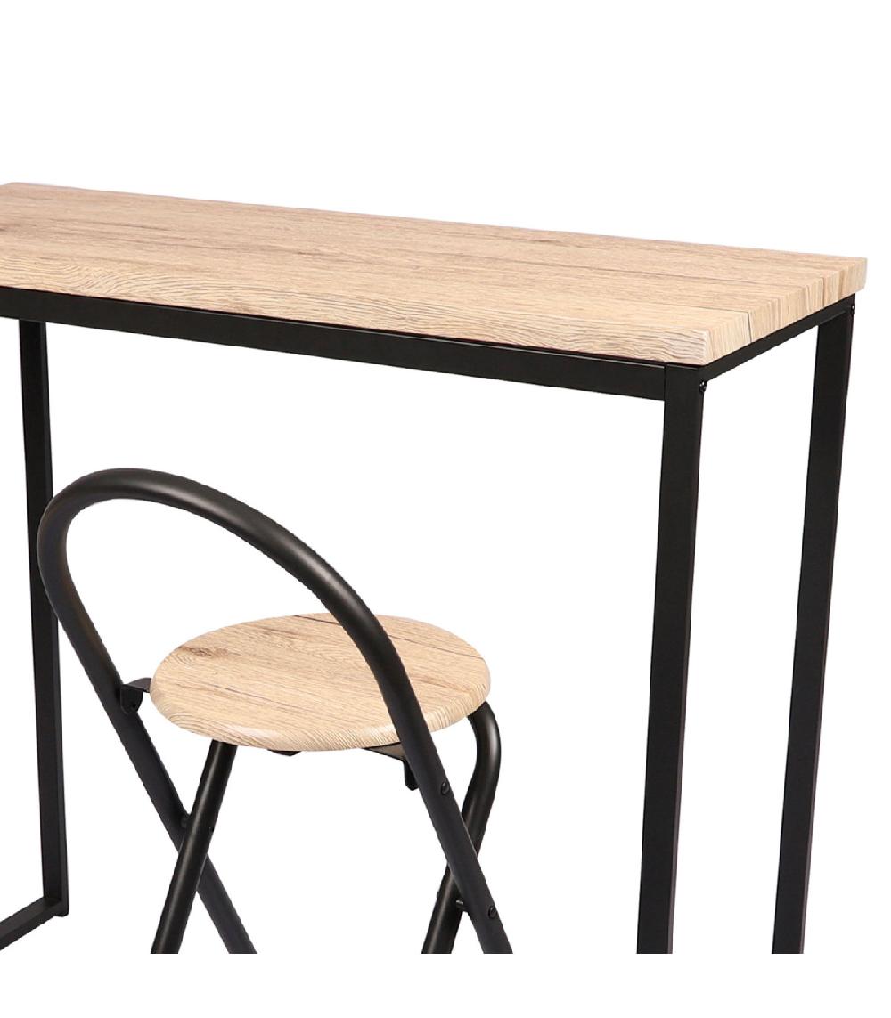 Wadiga Table De Bar Murale + 2 Chaises De Bar Bois Et Métal Noir 100x40x90cm
