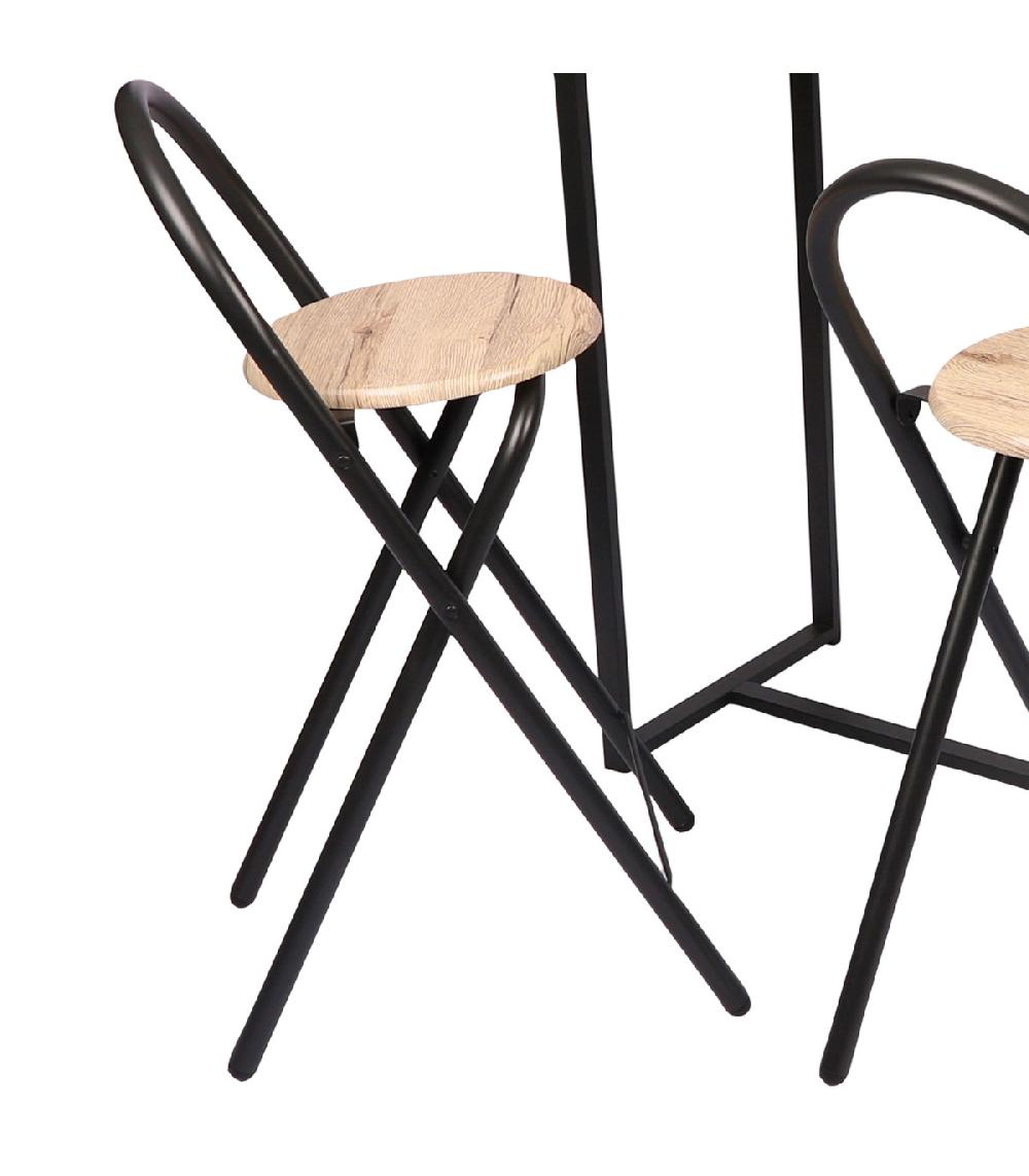 Wadiga Table De Bar Murale + 2 Chaises De Bar Bois Et Métal Noir 100x40x90cm