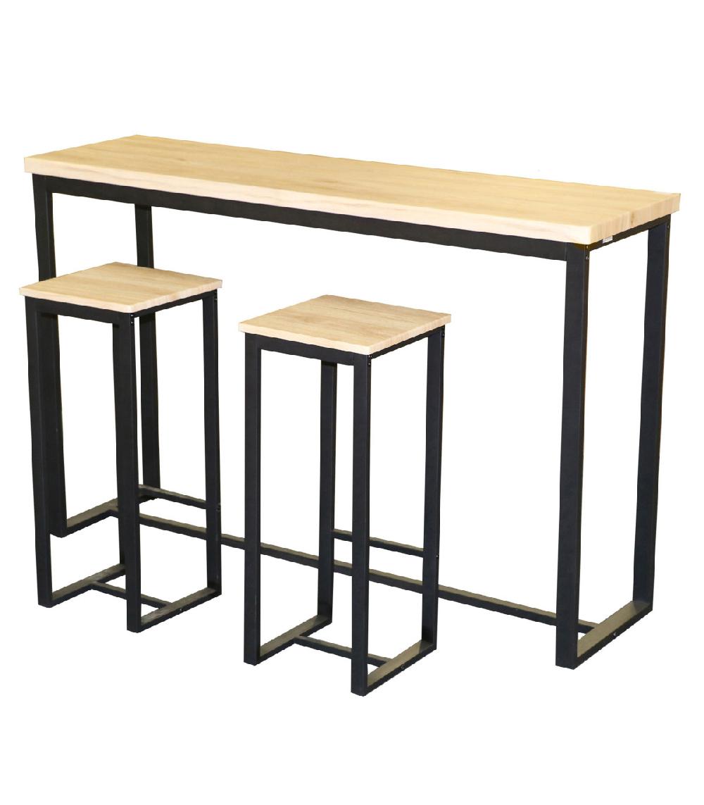 wadiga Table de Bar Murale + 2 Tabourets de Bar Bois et Métal Noir