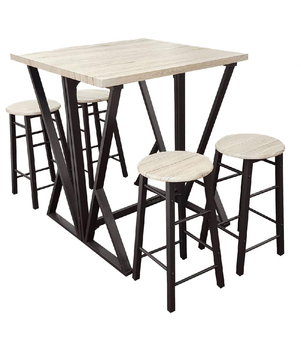 wadiga Table de Bar Pliable + 4 Tabourets de Bar en Bois et Métal Noir