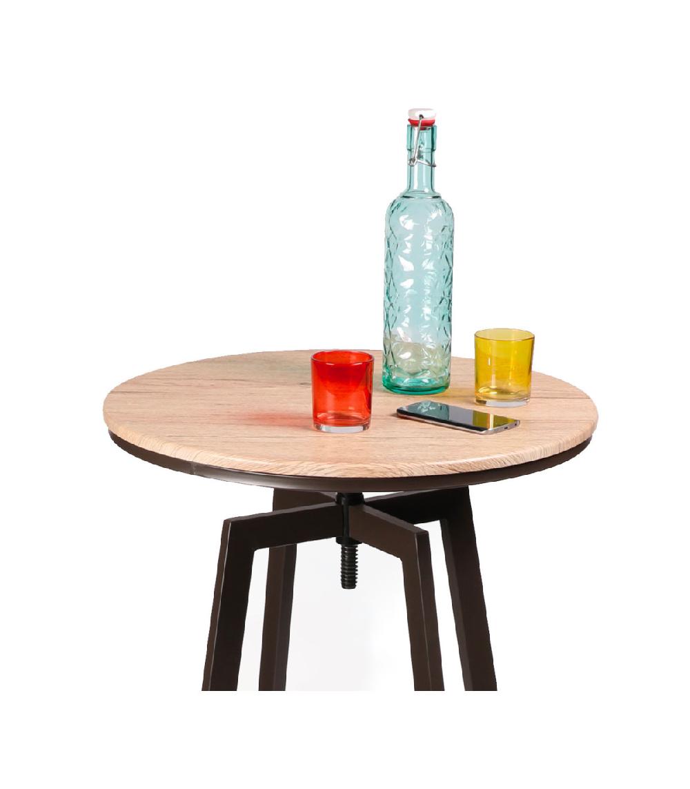 Wadiga Table De Bar Ronde Style Industriel En Bois Et Métal Noir Ajustable
