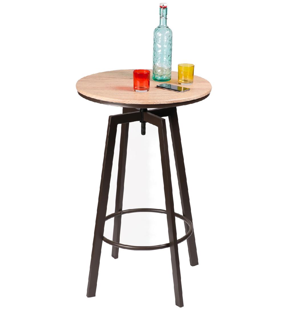 wadiga Table de Bar Ronde Style Industriel en Bois et Métal Noir Ajustable