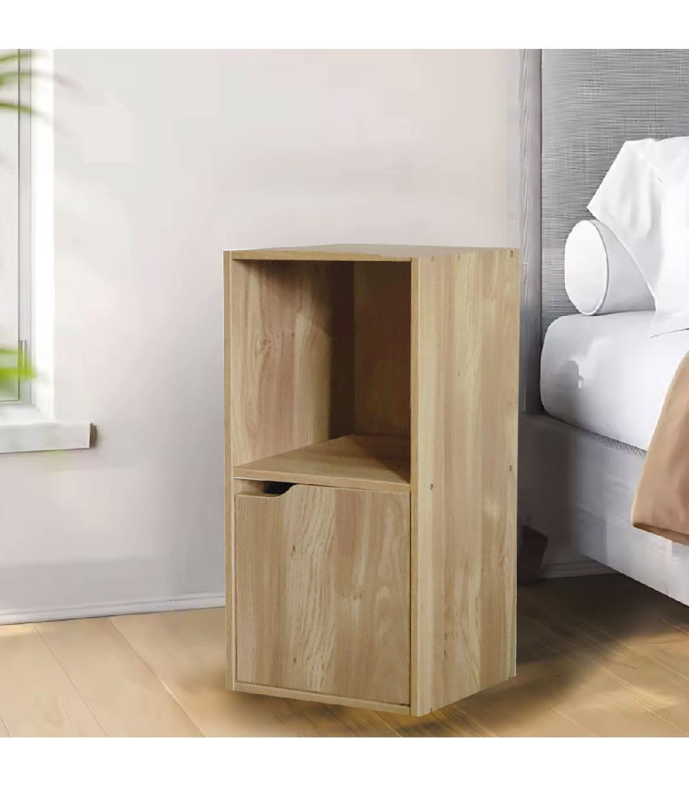 Wadiga Table De Chevet Bois 1 Placard + 1 étagère 30x29x60cm
