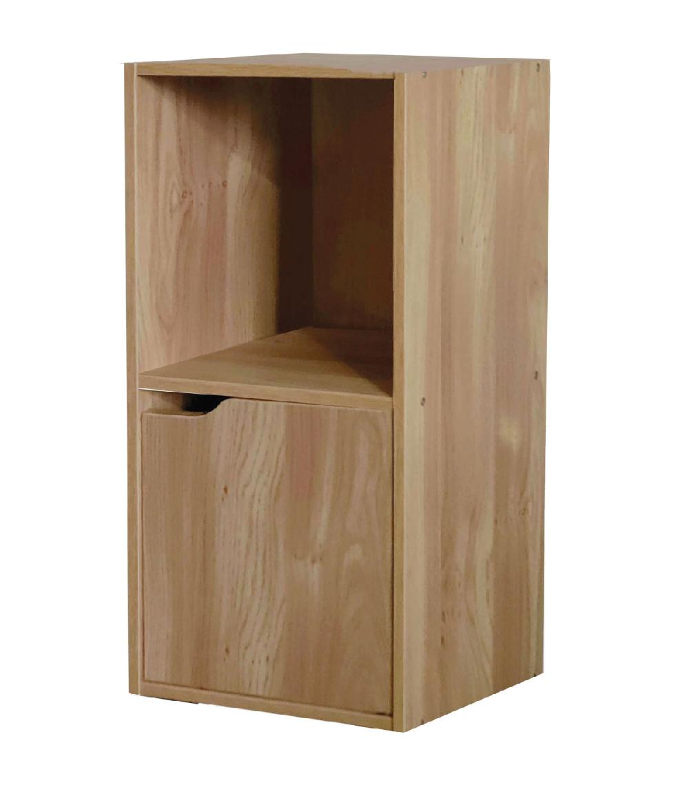 wadiga Table de chevet bois 1 placard + 1 étagère 30x29x60cm